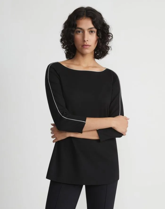 Ready To Wear Lightweight Punto Milano Bateau Neck Top Black Lafayette 148 New York Tops and Tees