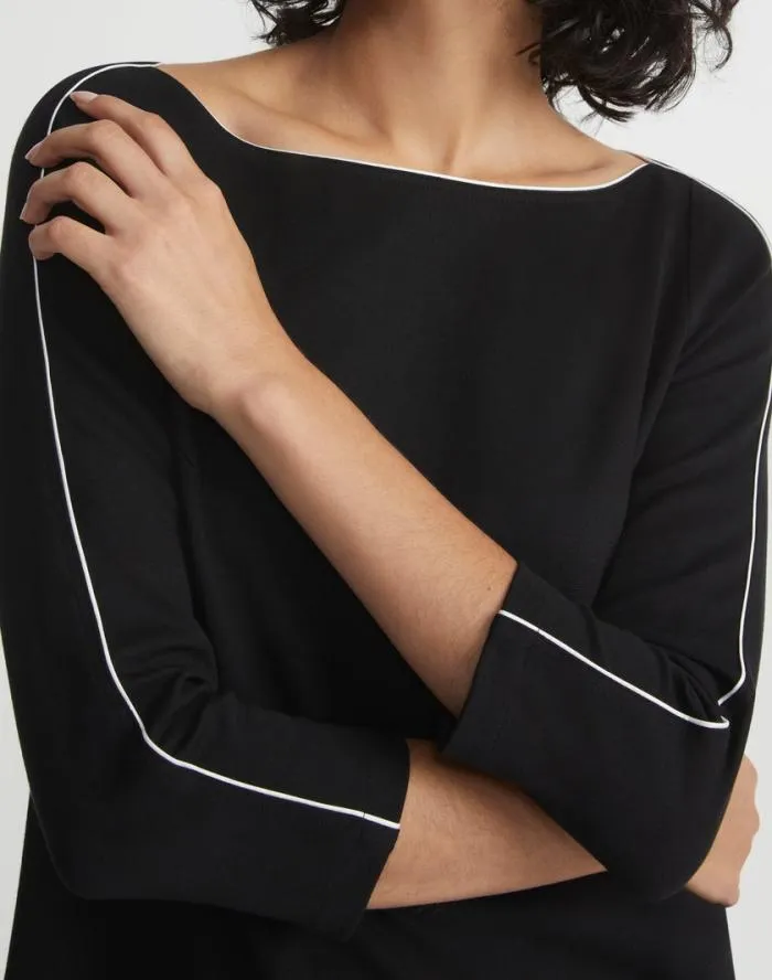 Ready To Wear Lightweight Punto Milano Bateau Neck Top Black Lafayette 148 New York Tops and Tees