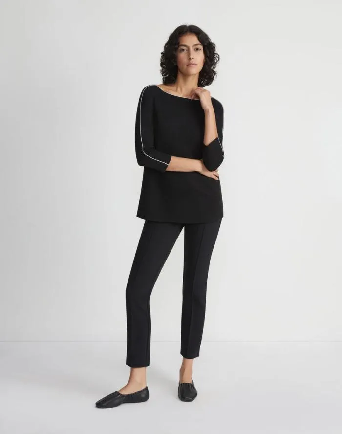 Ready To Wear Lightweight Punto Milano Bateau Neck Top Black Lafayette 148 New York Tops and Tees