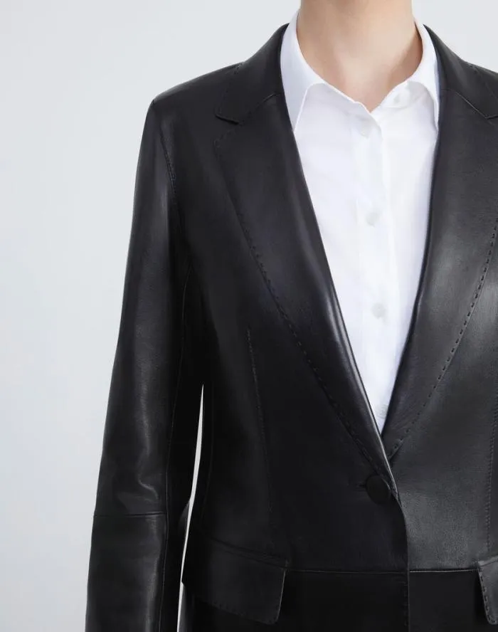 Ready To Wear Nappa Leather Blazer Midnight Blue Lafayette 148 New York Leathers and Suedes