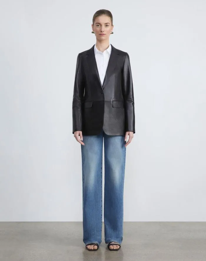 Ready To Wear Nappa Leather Blazer Midnight Blue Lafayette 148 New York Leathers and Suedes