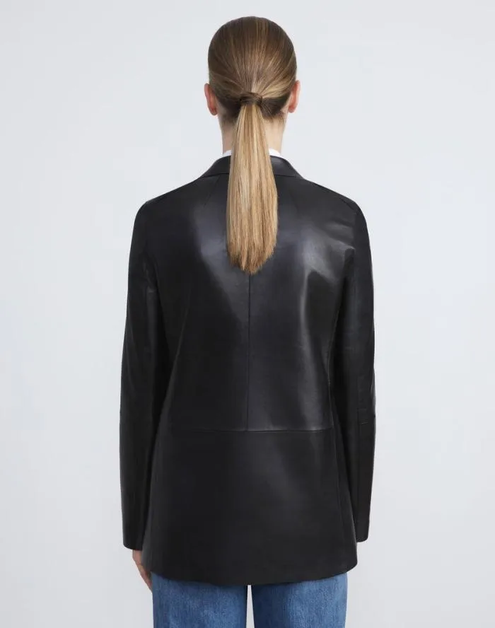 Ready To Wear Nappa Leather Blazer Midnight Blue Lafayette 148 New York Leathers and Suedes