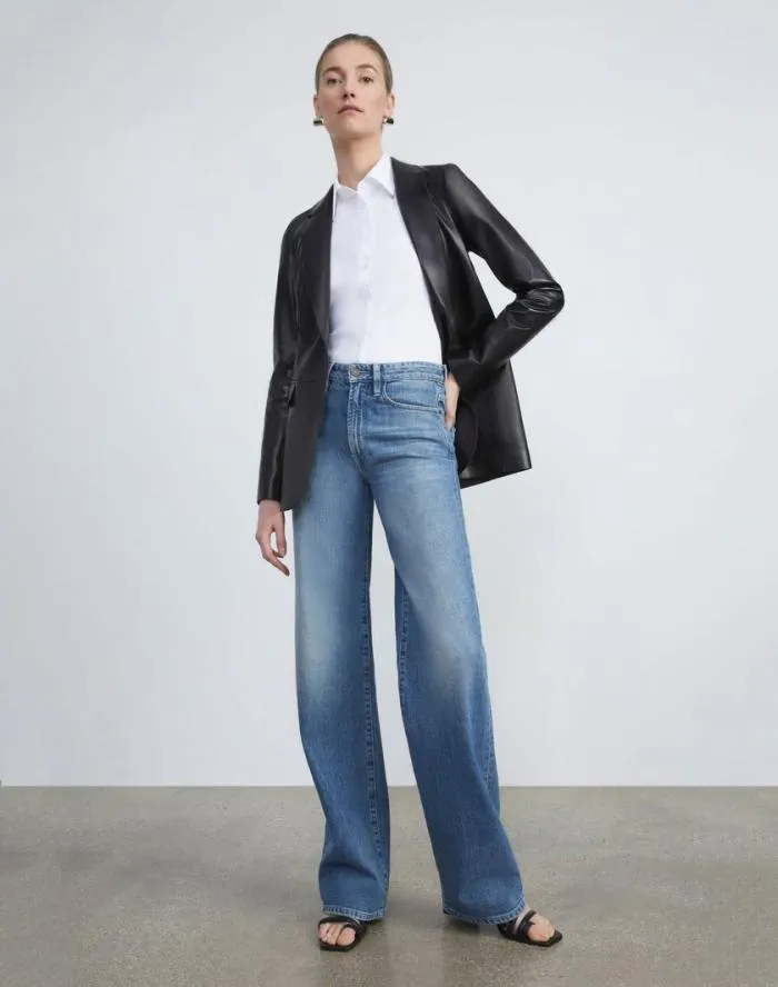 Ready To Wear Nappa Leather Blazer Midnight Blue Lafayette 148 New York Leathers and Suedes