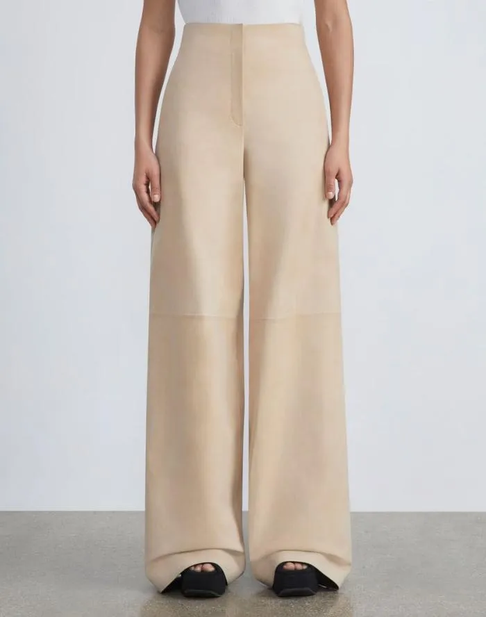 Ready To Wear Paperfine Suede Thames Wide Leg Pant Dune Lafayette 148 New York Pants and Shorts