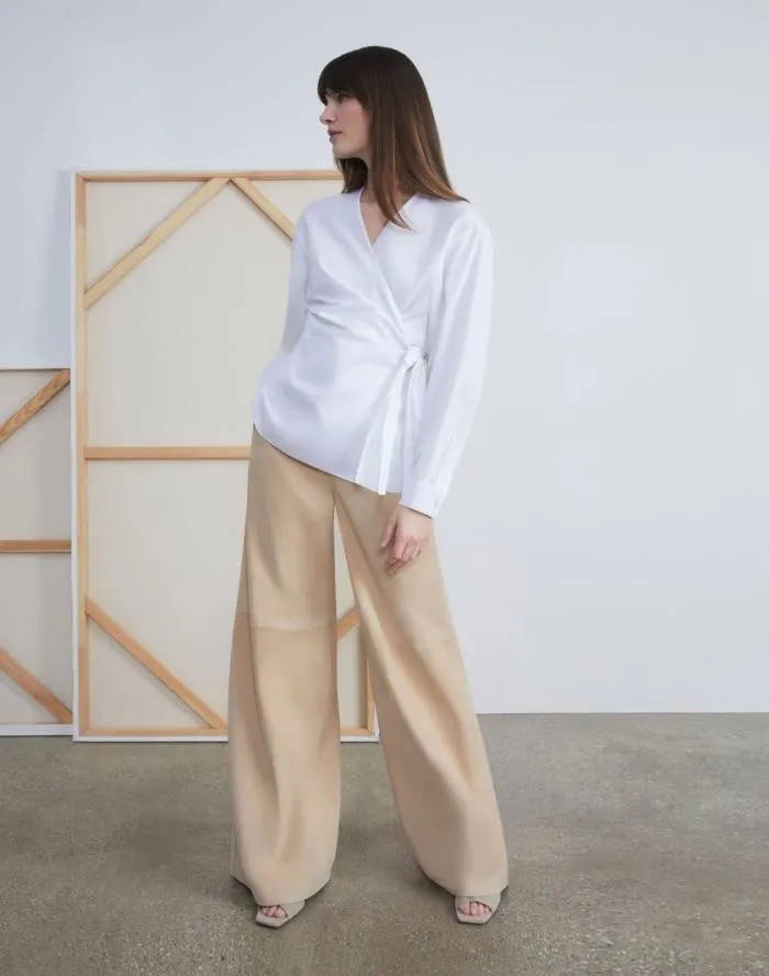 Ready To Wear Paperfine Suede Thames Wide Leg Pant Dune Lafayette 148 New York Pants and Shorts
