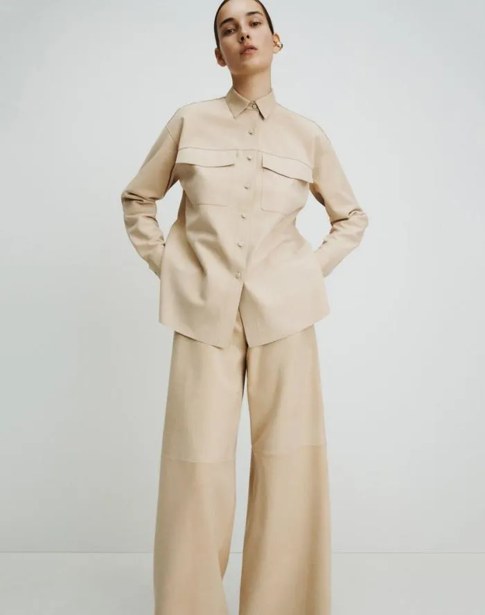 Ready To Wear Paperfine Suede Thames Wide Leg Pant Dune Lafayette 148 New York Pants and Shorts