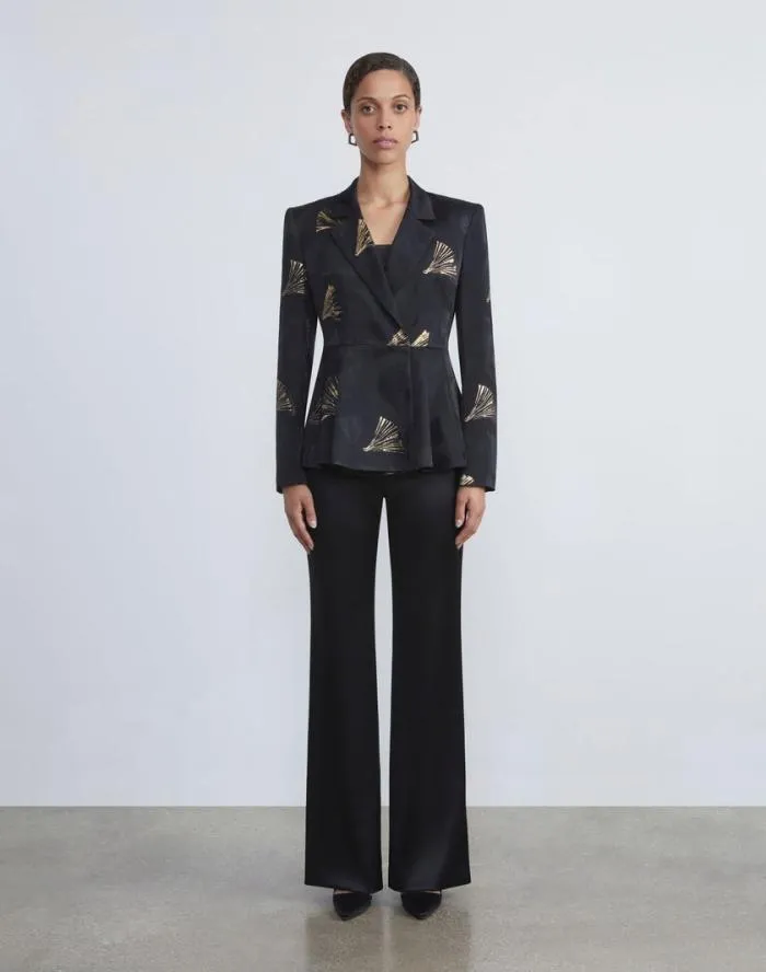 Ready To Wear Satin Gates Side Zip Flared Pant Black Lafayette 148 New York Pants and Shorts