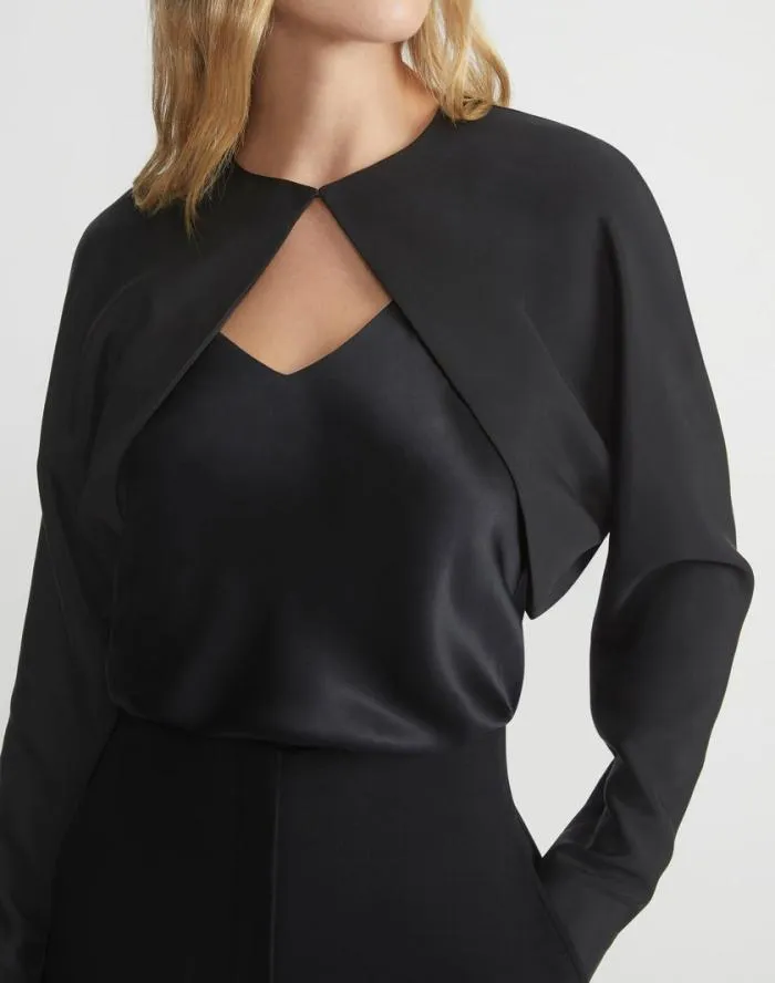 Ready To Wear Silk Stretch Crepe De Chine Cutaway Bolero Black Lafayette 148 New York Jackets and Blazers