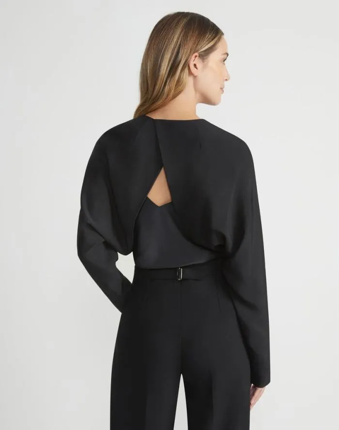 Ready To Wear Silk Stretch Crepe De Chine Cutaway Bolero Black Lafayette 148 New York Jackets and Blazers