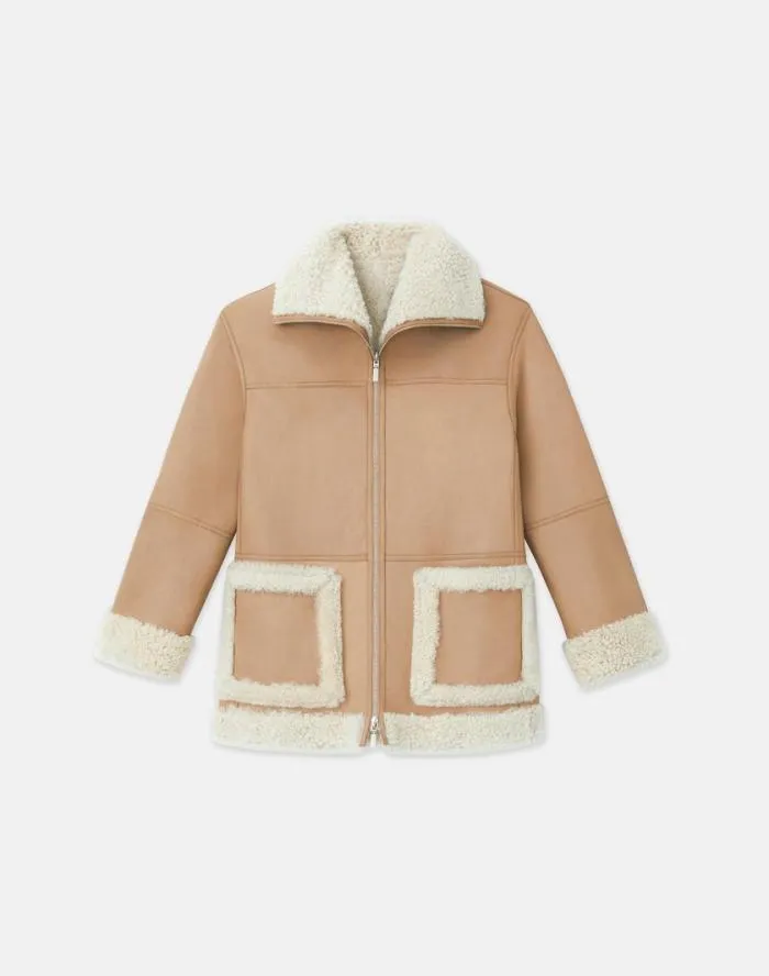 Ready To Wear Wavy Lamb Shearling Reversible Coat Camel Lafayette 148 New York Leathers and Suedes