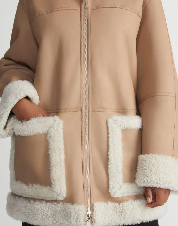 Ready To Wear Wavy Lamb Shearling Reversible Coat Camel Lafayette 148 New York Leathers and Suedes