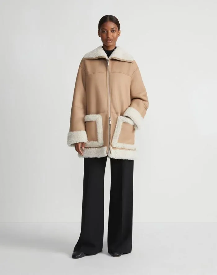 Ready To Wear Wavy Lamb Shearling Reversible Coat Camel Lafayette 148 New York Leathers and Suedes