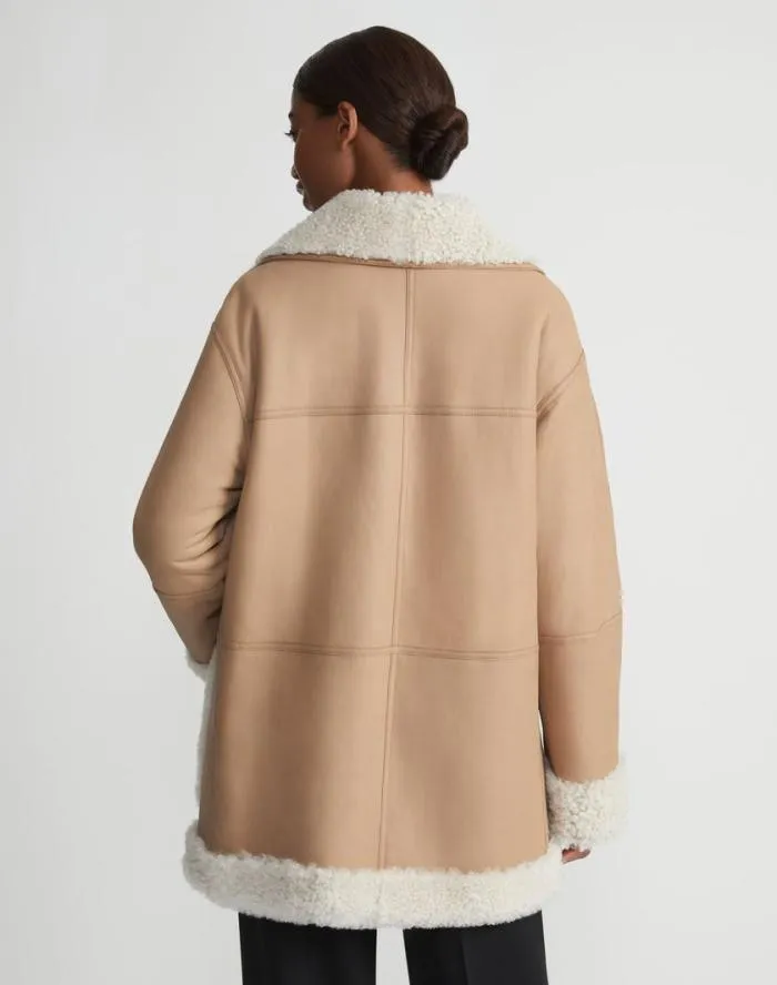 Ready To Wear Wavy Lamb Shearling Reversible Coat Camel Lafayette 148 New York Leathers and Suedes