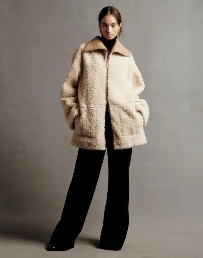 Ready To Wear Wavy Lamb Shearling Reversible Coat Camel Lafayette 148 New York Leathers and Suedes