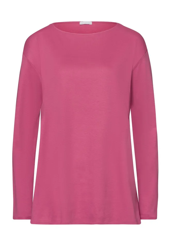 Relaxed Round Neck Cotton Top Rose Wine Women HANRO Pajama Tops