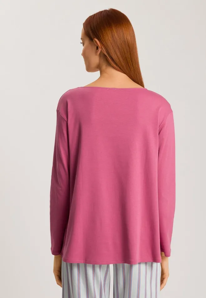 Relaxed Round Neck Cotton Top Rose Wine Women HANRO Pajama Tops