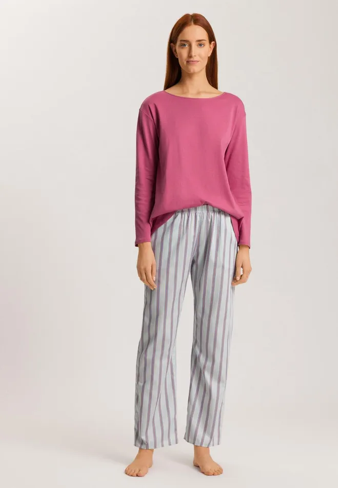 Relaxed Round Neck Cotton Top Rose Wine Women HANRO Pajama Tops