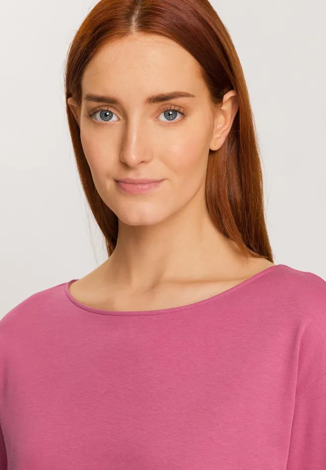 Relaxed Round Neck Cotton Top Rose Wine Women HANRO Pajama Tops
