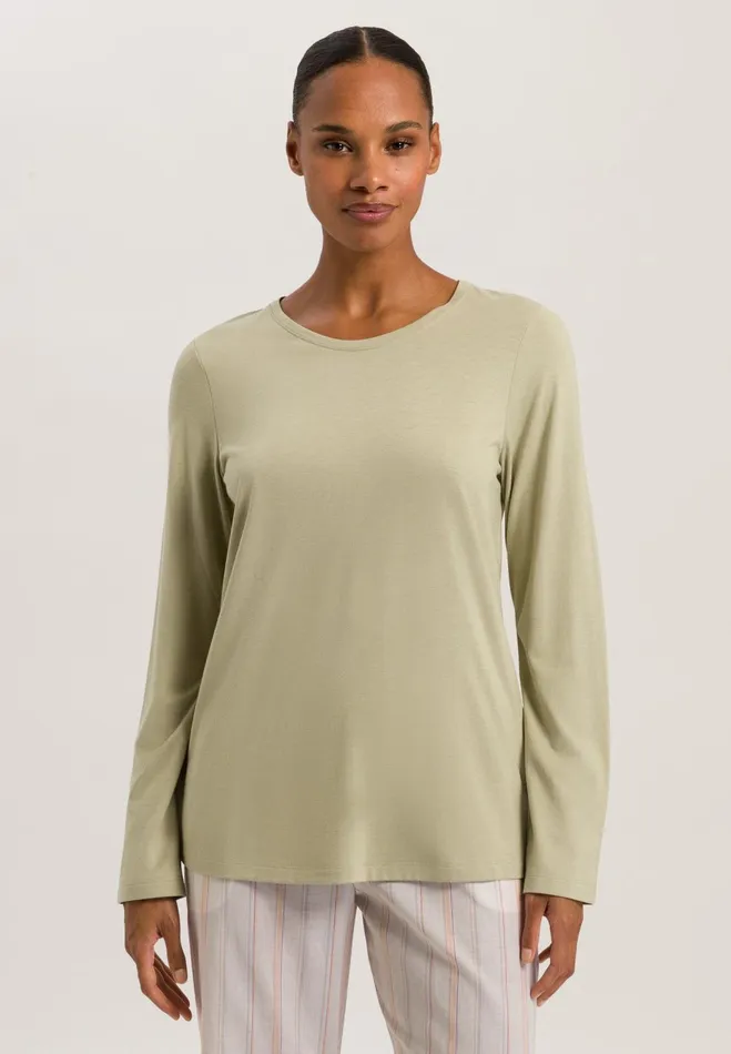 Relaxed Round Neck Top Moss Green Women HANRO Pajama Tops