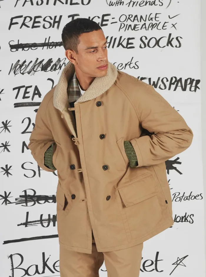 Reversible Mackinaw Jacket In Sand Brushed PolytechSh Men Universal Works Coats and Outerwear