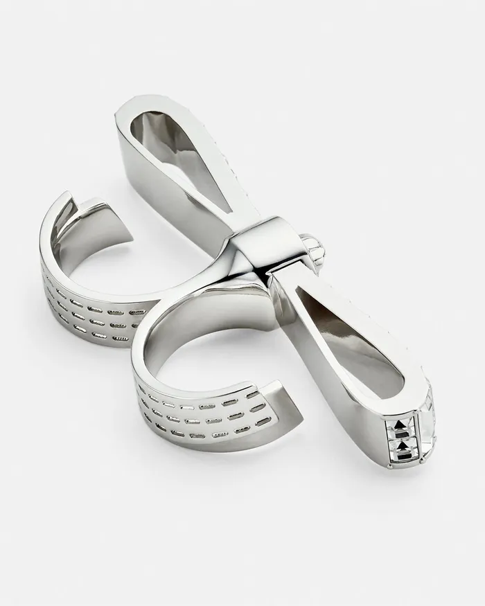 Rings Women Versace Crystal Gianni Ribbon Cuff Ring Silver