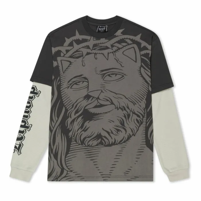 Ripndip Lord Savior Double Long Sleeve Tee Dark Charcoal Long Sleeve Tees