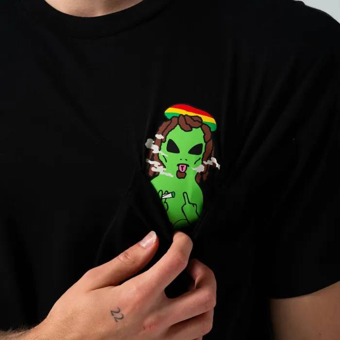 Ripndip Smoking Rasta Alien Pocket Tee Black Short Sleeve Tees Ripndip Smoking Rasta Alien Pocket Tee Black Short Sleeve Tees