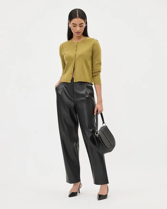 RWandCO Barrel Leg FauxLeather HighRise Barrel Pant Black 8211 Women