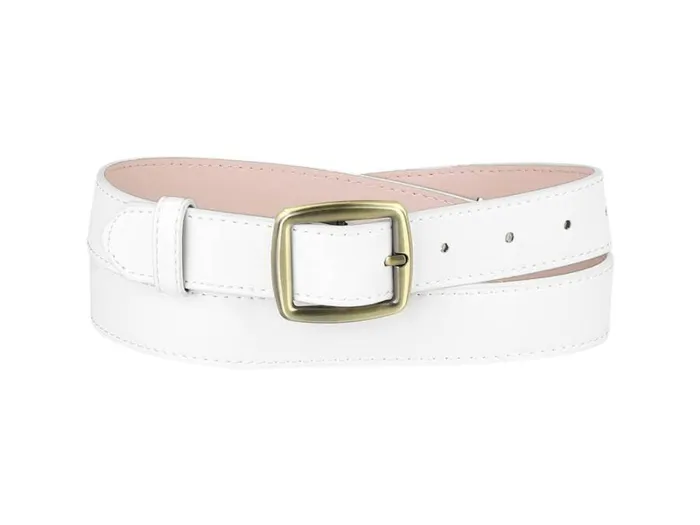 RWandCO Belts Allegra K Faux Leather Waist Pin Buckle Belt White 8211 Women