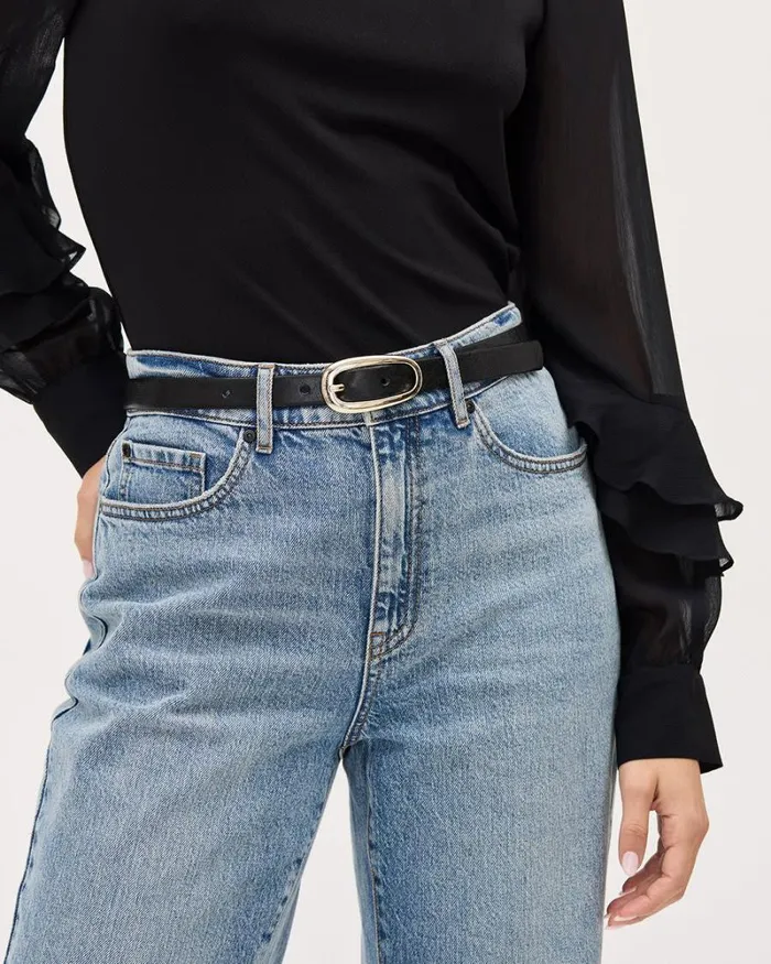 RWandCO Belts Leather Belt With OrganicShaped Golden Buckle Black 8211 Women RWandCO Belts Leather Belt With OrganicShaped Golden Buckle Black 8211 Women