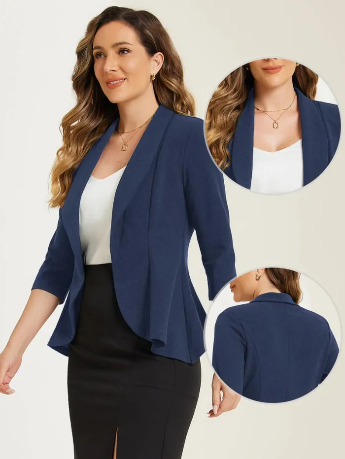 RWandCO Blazers Allegra K 8211 Open Front Draped Collar Ruffle Hem Blazer Navy Blue 8211 Women