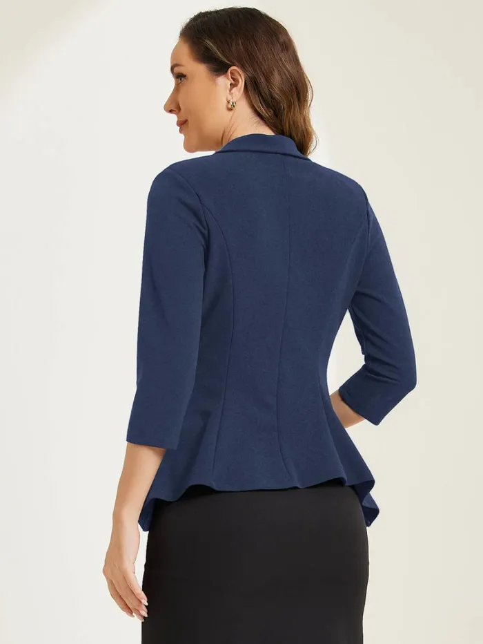 RWandCO Blazers Allegra K 8211 Open Front Draped Collar Ruffle Hem Blazer Navy Blue 8211 Women