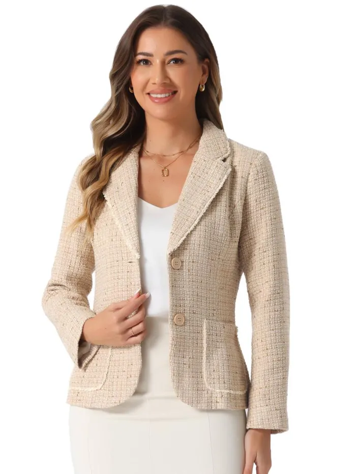 RWandCO Blazers Allegra K Plaid Tweed Notch Lapel Blazer Jackets Apricot 8211 Women RWandCO Blazers Allegra K Plaid Tweed Notch Lapel Blazer Jackets Apricot 8211 Women