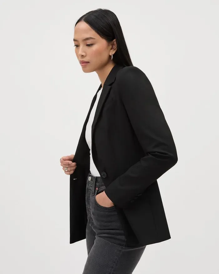 RWandCO Blazers Black OneButton WoolBlend Blazer Black 8211 Women