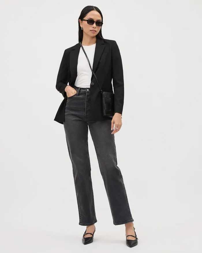 RWandCO Blazers Black OneButton WoolBlend Blazer Black 8211 Women RWandCO Blazers Black OneButton WoolBlend Blazer Black 8211 Women