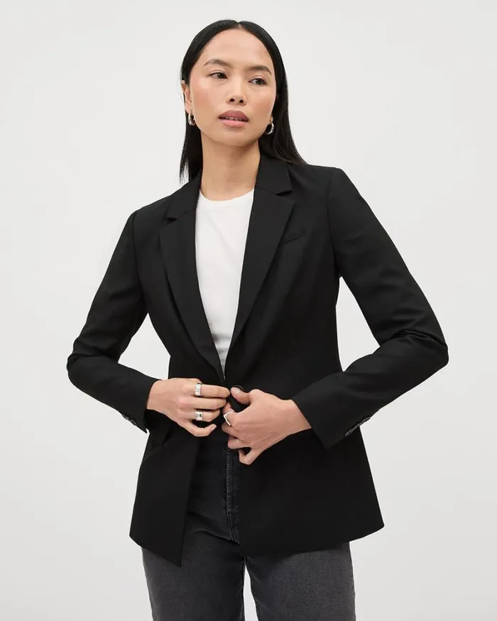 RWandCO Blazers Black OneButton WoolBlend Blazer Black 8211 Women RWandCO Blazers Black OneButton WoolBlend Blazer Black 8211 Women