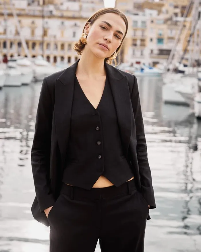 RWandCO Blazers OneButton Linen Blazer Black 8211 Women RWandCO Blazers OneButton Linen Blazer Black 8211 Women