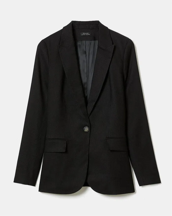 RWandCO Blazers OneButton Linen Blazer Black 8211 Women RWandCO Blazers OneButton Linen Blazer Black 8211 Women