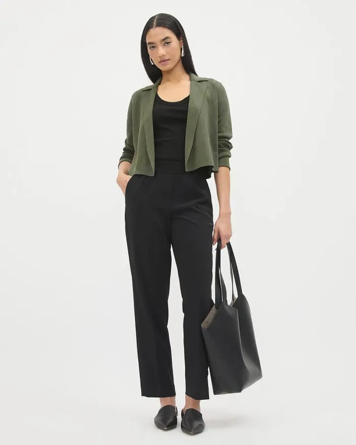 RWandCO Blazers Open Cropped Sweater Blazer Deep Depths 8211 Women RWandCO Blazers Open Cropped Sweater Blazer Deep Depths 8211 Women