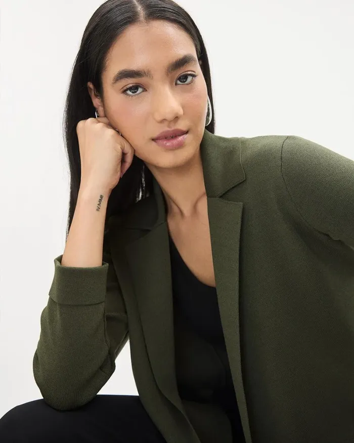 RWandCO Blazers Open Cropped Sweater Blazer Deep Depths 8211 Women RWandCO Blazers Open Cropped Sweater Blazer Deep Depths 8211 Women