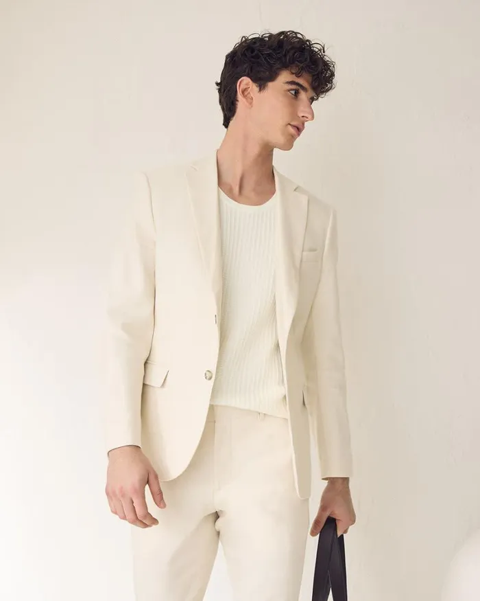 RWandCO Blazers Slim Fit Stretch Linen Blazer Rainy Day 8211 Men