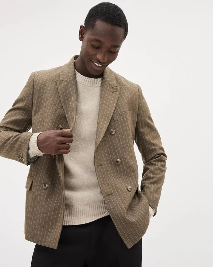 RWandCO Blazers Striped DoubleBreasted Blazer Light Brown 8211 Men
