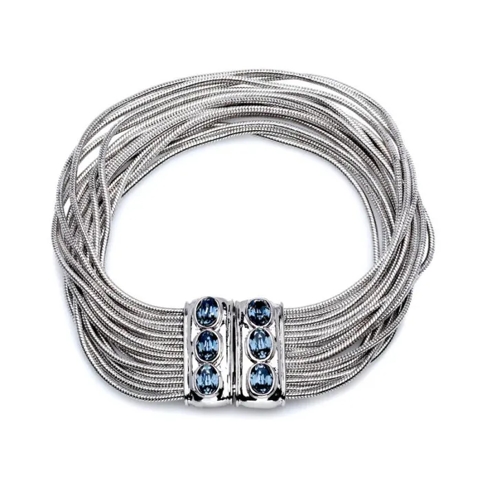 RWandCO Bracelets and Rings Silvertone Silvernight Multi Strand Bracelet With Vintage Austrian Crystals 8211 MICALLA Dark Blue 8211 Women RWandCO Bracelets and Rings Silvertone Silvernight Multi Strand Bracelet With Vintage Austrian Crystals 8211 MICALLA Dark Blue 8211 Women