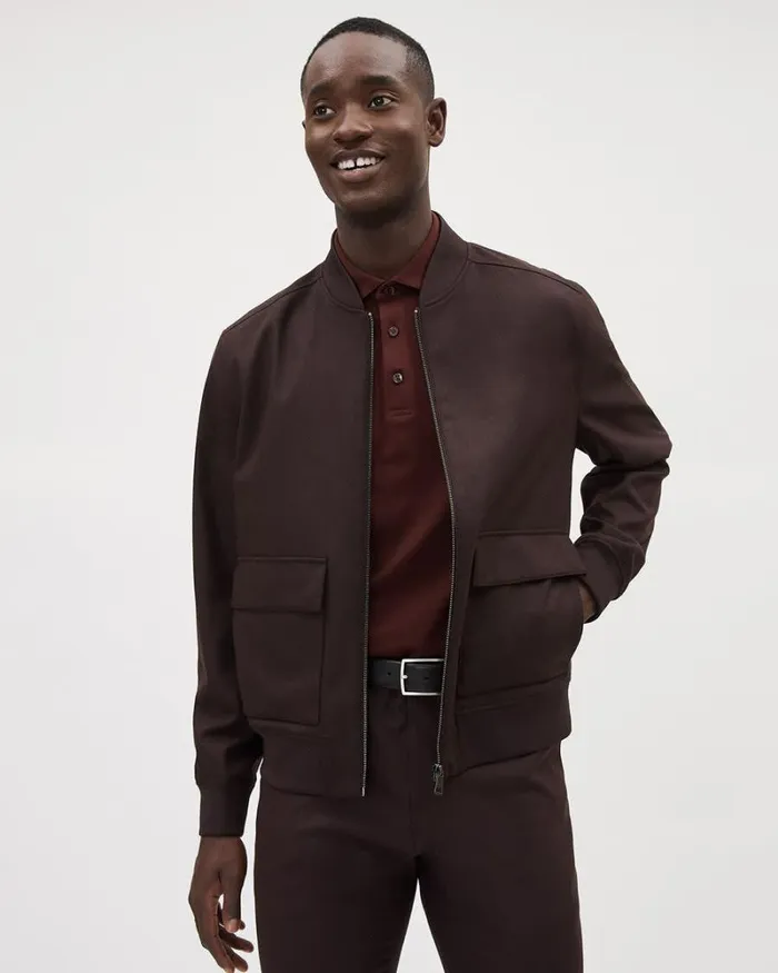 RWandCO Coats and Jackets Brushed Twill Bomber Jacket With Pockets Bordeaux 8211 Men RWandCO Coats and Jackets Brushed Twill Bomber Jacket With Pockets Bordeaux 8211 Men