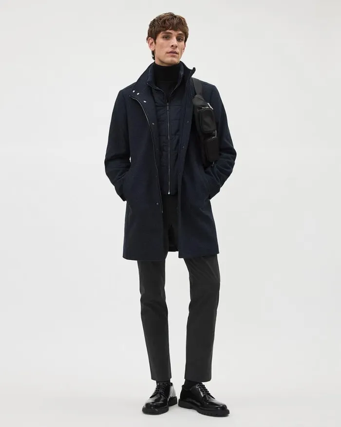 RWandCO Coats and Jackets Classic Indigo MockNeck Wool Coat With Dickey Indigo Blue 8211 Men RWandCO Coats and Jackets Classic Indigo MockNeck Wool Coat With Dickey Indigo Blue 8211 Men