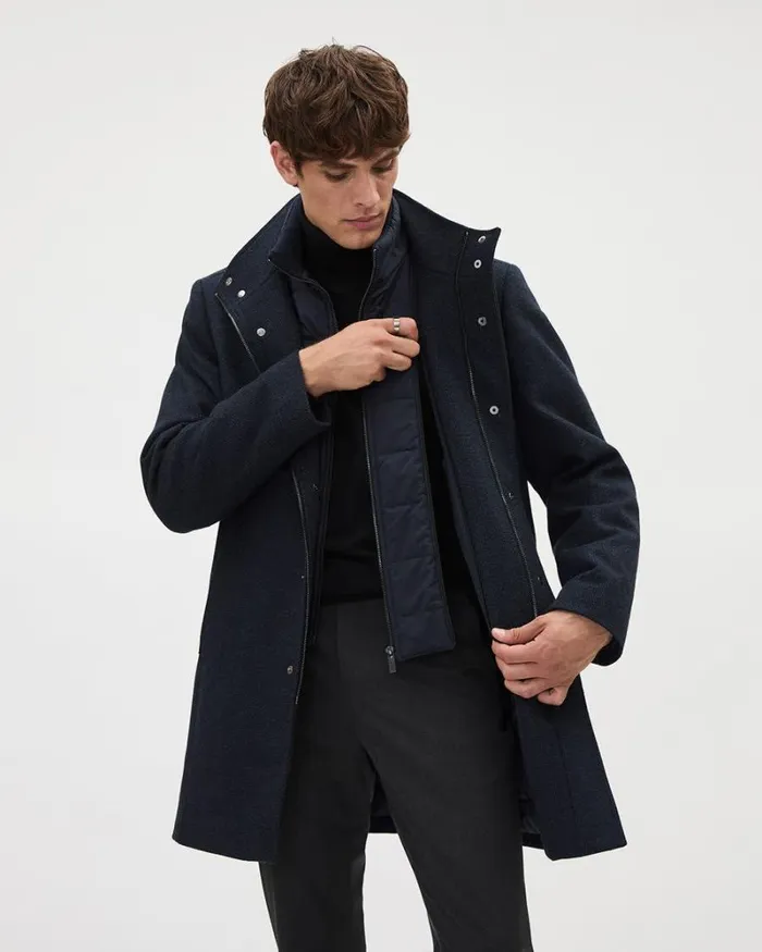 RWandCO Coats and Jackets Classic Indigo MockNeck Wool Coat With Dickey Indigo Blue 8211 Men RWandCO Coats and Jackets Classic Indigo MockNeck Wool Coat With Dickey Indigo Blue 8211 Men