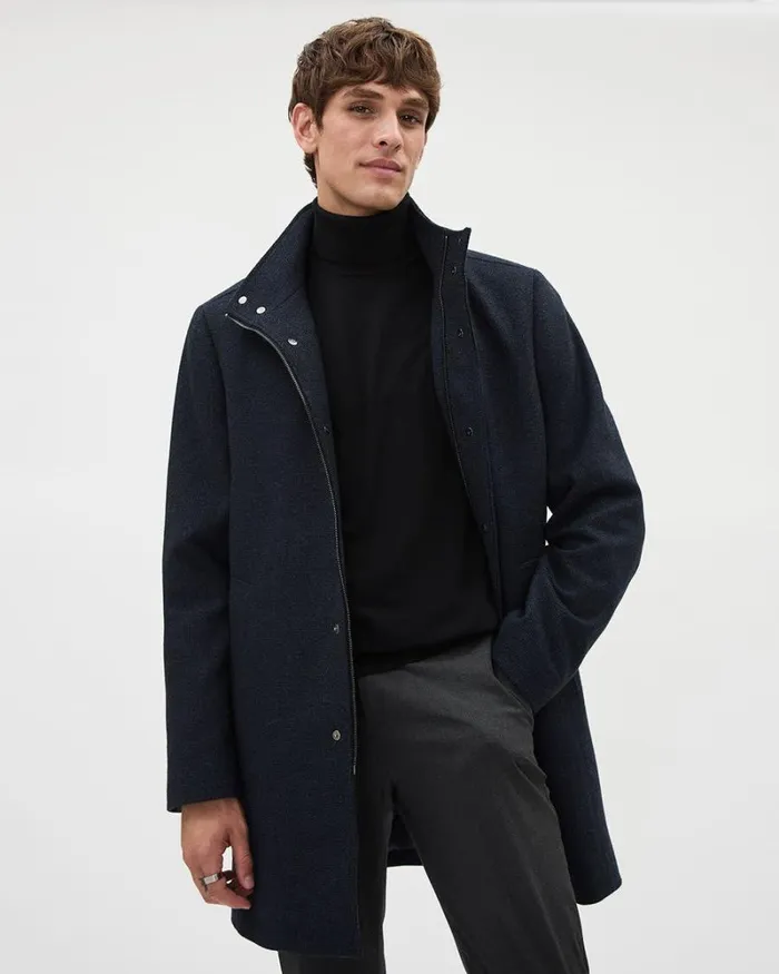 RWandCO Coats and Jackets Classic Indigo MockNeck Wool Coat With Dickey Indigo Blue 8211 Men RWandCO Coats and Jackets Classic Indigo MockNeck Wool Coat With Dickey Indigo Blue 8211 Men