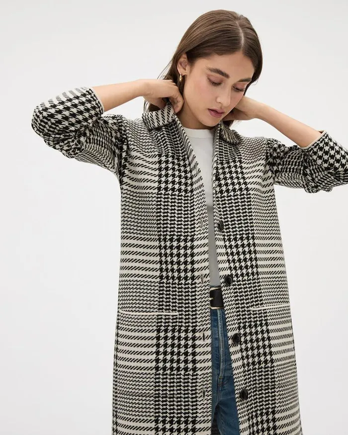 RWandCO Coats and Jackets Long ButtonedDown Plaid Cardigan Peyote Multi 8211 Women RWandCO Coats and Jackets Long ButtonedDown Plaid Cardigan Peyote Multi 8211 Women
