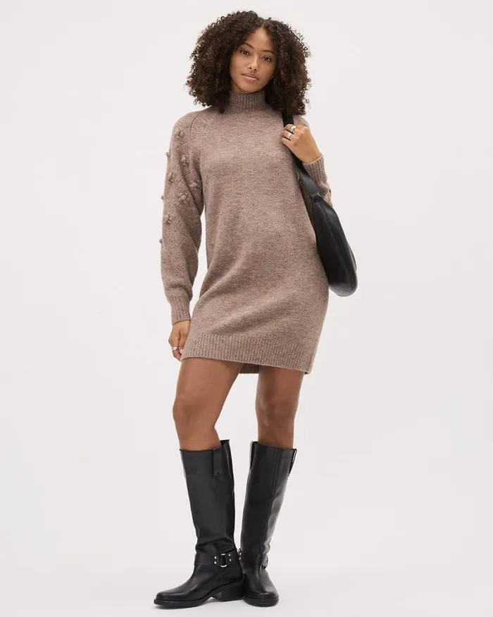 RWandCO Dresses LongSleeve CrewNeck Spongy Dress With 3D Flowers Portabella Mix 8211 Women RWandCO Dresses LongSleeve CrewNeck Spongy Dress With 3D Flowers Portabella Mix 8211 Women