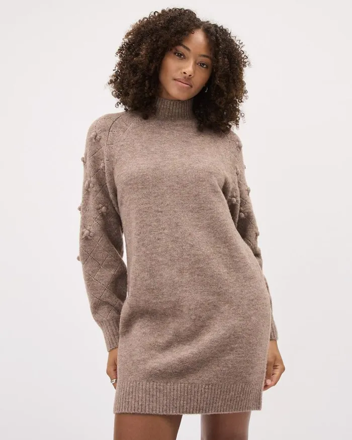 RWandCO Dresses LongSleeve CrewNeck Spongy Dress With 3D Flowers Portabella Mix 8211 Women RWandCO Dresses LongSleeve CrewNeck Spongy Dress With 3D Flowers Portabella Mix 8211 Women